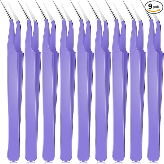 Honoson 9 Pcs Curved Pointed Craft Tweezers Precision Tweezer,Purple