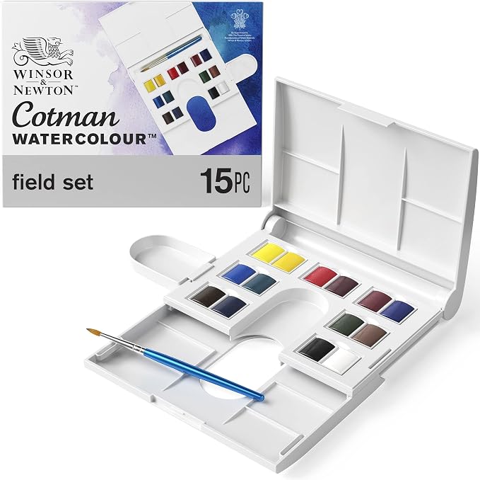 Winsor & Newton Cotman Watercolor Paint Set, 14 Half Pan Field Set | Introductory Watercolor made with Fine Art Pigments, Perfect for Beginners, Lightfast & Permanent, Good Tinting Strength