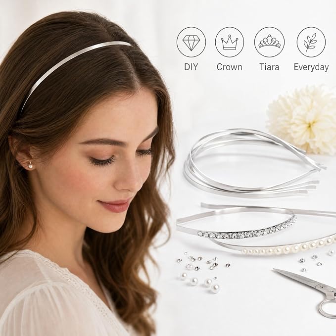 Lawie 20 Pack Bulk 5 MM Thin Silver Gold Black Plain Blank Hard Metal Headbands Skinny Base Headband Slim Simple Wire Hair Bands Clasps Crown Tiara Frame DIY Crafts Accessories for Women Girls Adults