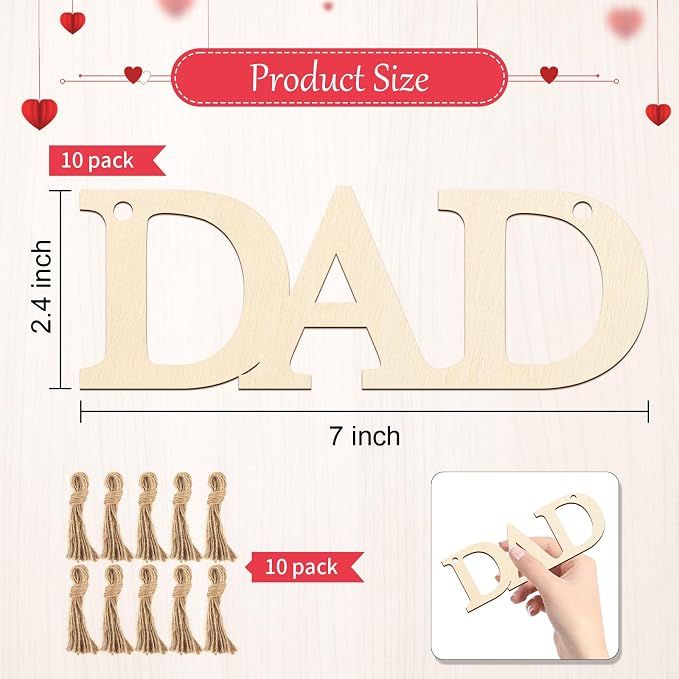 Wooden DAD Letter Ornaments to Paint 7 Inch, Large Size Father Day Wooden Cutout DIY Blank Unfinished Wood Discs Father's Gifts Ornament for Crafts Hanging Decorations(10PCS)