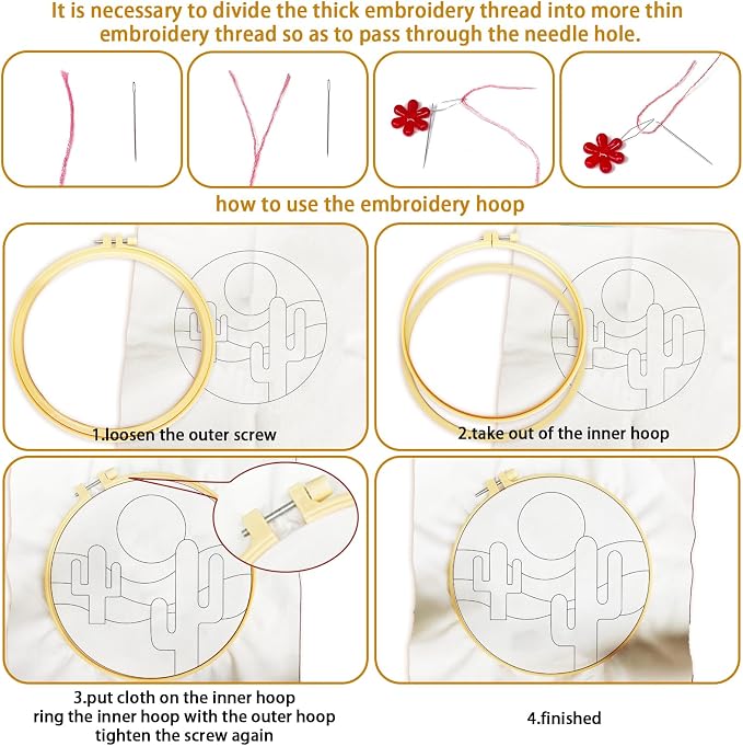 BEUNITONE 6 Set Bohemian Starter Embroidery Kit with Pre-Stamped Pattern