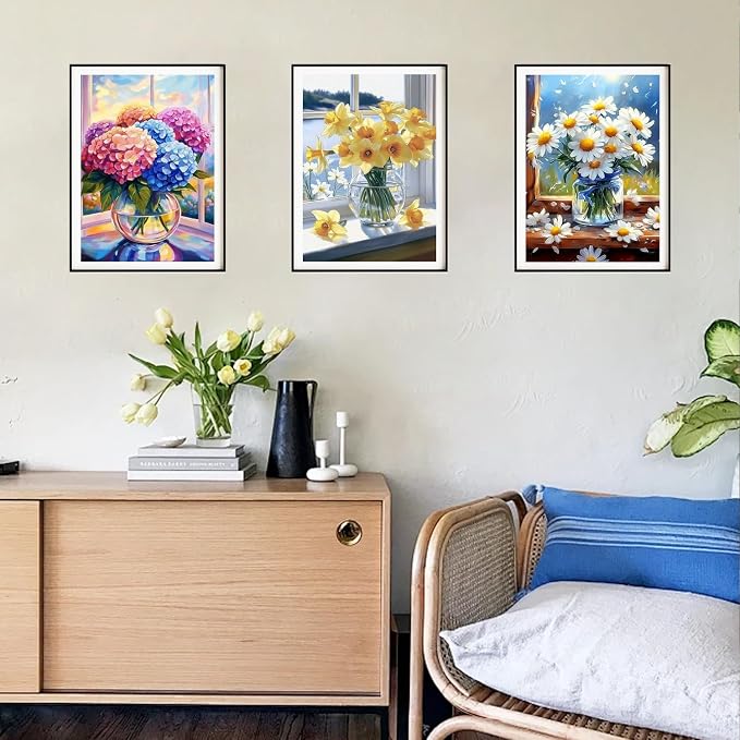 DOZEEZOP 6-Pack Diamond Art Kit for Adults, 5D Diamond Painting 12x16 Inch | Flower pictures, Full Round Drills, Home Wall & Shelf Decor, Beginner-Friendly DIY Craft, Stress Relief, All-Occasion Gift