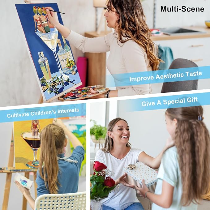Offito 6 Pack Paint by Numbers Kit for Adults, Funny Cocktail, 8x12 Inch | Acrylic Drink Number Painting Set, DIY Canvas Art Craft Kit for Beginners, Home Wall Decor, Stress Relief Relaxing Hobby Gift