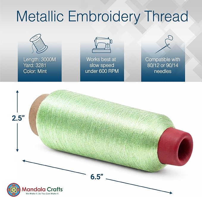 Mandala Crafts Metallic Mint Embroidery Floss for Sewing, 3281 Yard Spool