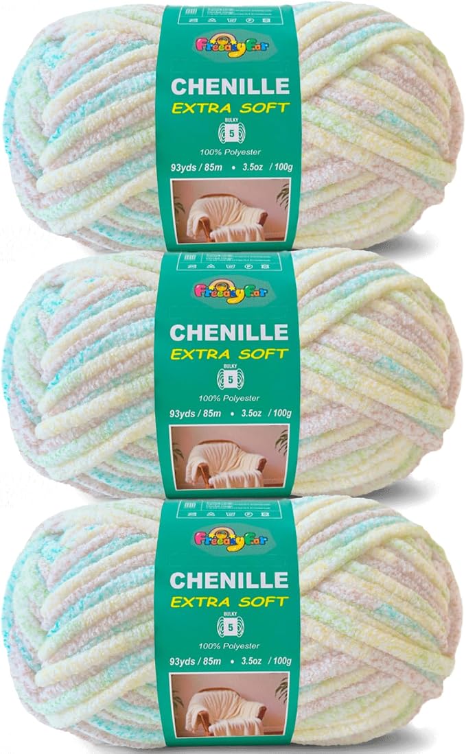 Super Soft Velvet Chenille Yarn for Crocheting and Knitting-Easy to Crochet-Bulky, 3.5oz/93yds of Each Skein-Chunky Plush Yarn for Hand Craft Blanket Ammigurumi DIY (Soft Cream, 3 Pack)