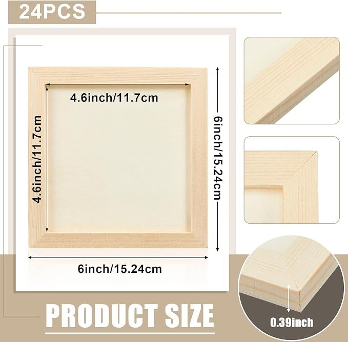 Kathfly 24 Pcs 6 x 6 Inch Wood Panels for Painting,Unfinished Boards