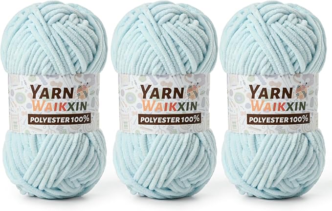 3 Baby Blue Soft Chenille Yarn for Crocheting, Fluffy Chunky Crochet Yarn for Baby Blanket, (10.58oz/393yds) Fuzzy Velvet Yarn for Amigurumi&DIY Puzzle、Crafts、Scarf