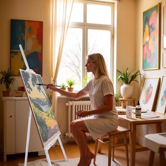 Falling in Art Adjustable Wooden Easel Stand for Painting&Display, White | Folding Art Easel for Display, Drawing, Wedding Sign and Poster, Suitable for Kids and Adults, Holds Up to 42"
