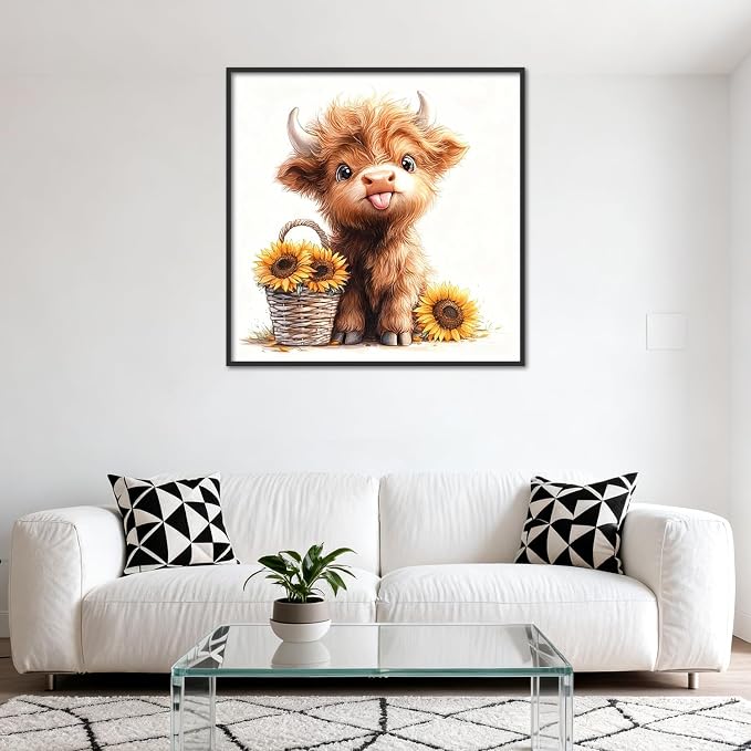 Amaieuin Cow Diamond Painting for Adults,Highland Cow Diamond Art Painting for Adults,5D Diamond Painting for Home Decor and Gifts 12x16in