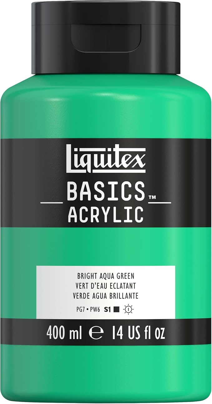 Liquitex BASICS Acrylic Paint, 13.5-oz Bottle, Bright Aqua Green | Medium Viscosity, Satin Finish, Lightfast, Fine Art Pigments, Range of Opacities, Easy Blending