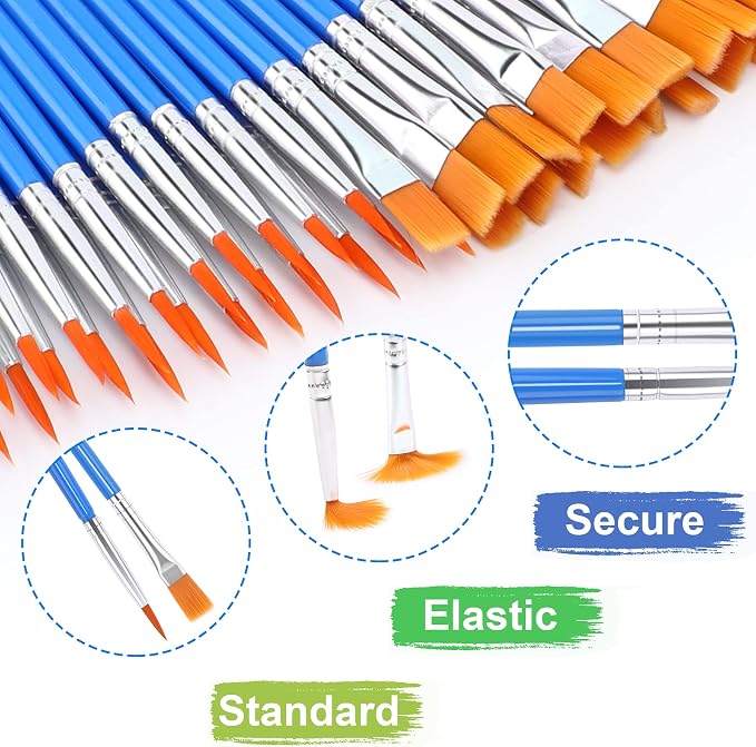 UPINS 30 Pcs Paint Brushes, Small Brush Bulk for Detail Painting | Nylon Bristles Plastic Short Handle, Art Crafts School Projects, Flat Detail Painting, Crafts Face Painting