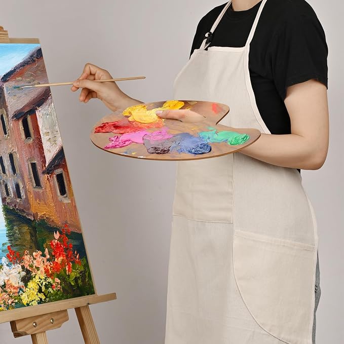 Painting Apron for Men and Women, Professional Cotton Canvas Bib | For Acrylic, Oil and Watercolor Painting, With 3 Pockets, Adjustable