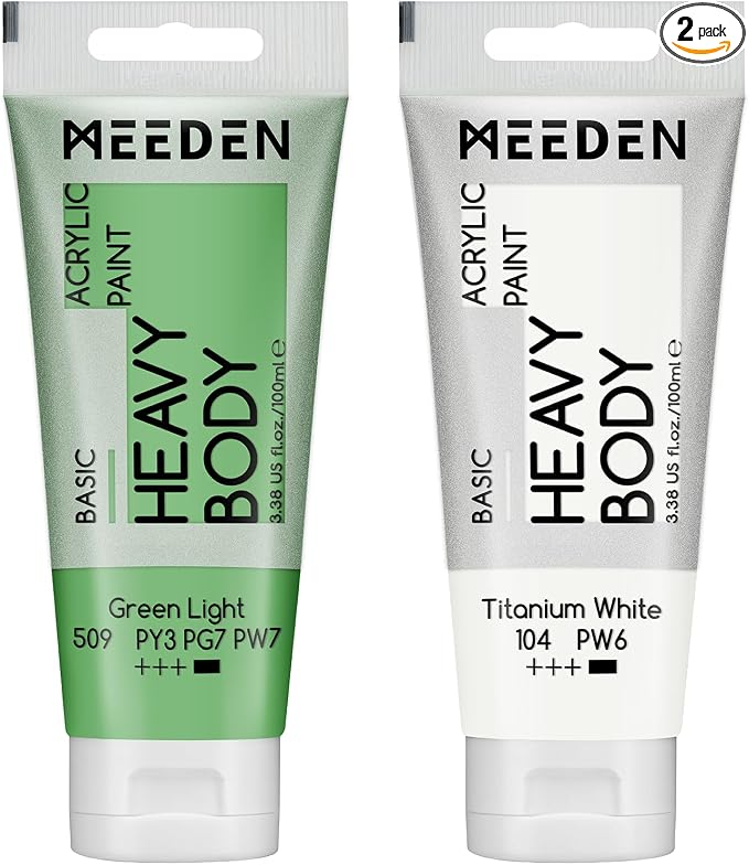 MEEDEN Acrylic Paint Green Light: 100ml/3.38oz x 2 with Titanium White | Heavy Body Artist Acrylic Paint Set for Canvas, Wood & Craft, Non-toxic Creamy Art Paint with Titanium White for Mixing