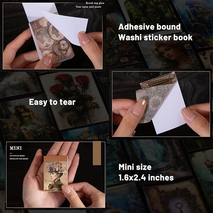 Aromoty 4 Set 200 Pcs Gothic Washi Stickers Book Kit Junk Journal Supplies