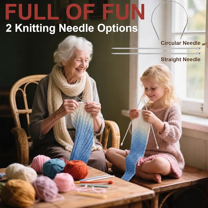 Knitting Kit for Beginners, Complete Starter Kit for Scarf, Hat, Gloves | Kitcroet Knitting Kit Video Tutorials & Written Guide; 2 Types of Needles & Knitting Accessories; 25% Extra Yarn Included