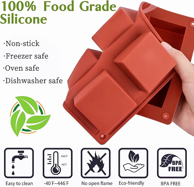 JOERSH Square Cake Silicone Molds, 3 Pack, 2" x 2" x 1"