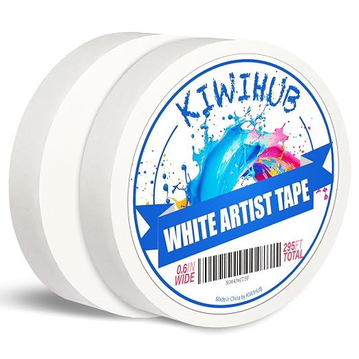 2 Pack Artist Tape for Watercolor Paper, 0.6 in Wide 295 FT Long | Professional Art Tape, White Masking Artists Tape for Drafting, Painting, Canvas Framing - Acid Free