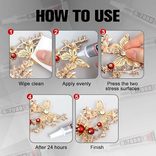 B7000 Bedazzling Glue (16 Pack, 15ml), Clear Rhinestone Jewelry Adhesive