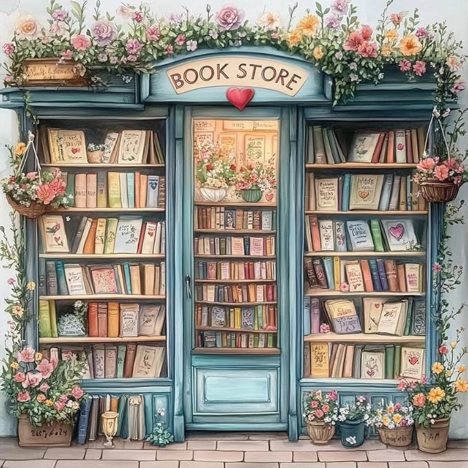 Book Store Diamond Art Kits for Adults,Flower Book Shop Diamond Painting Kit for Beginners, Round 5D DIY Dimond art,Full Drill Painting Kit Art and Crafts for Adults Home Wall Decor【13.8x13.8inch】