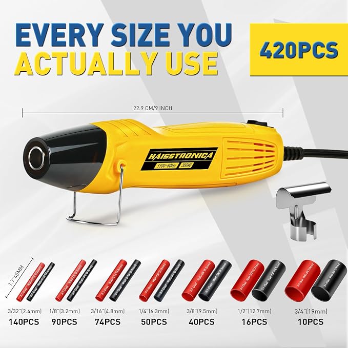 haisstronica 420PCS Heat Shrink Tubing Kit with 350W Mini Heat Gun
