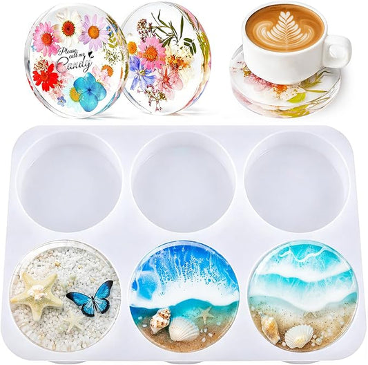 HeyClear Silicone Molds for Resin Coasters 6-Cavity Round Epoxy Resin Molds | for Crafts DIY Tray, Cup Coasters, Flower Bouquet Preservation, Resin Art, Home Decoration, Flexible, Easy to Clean & Demold