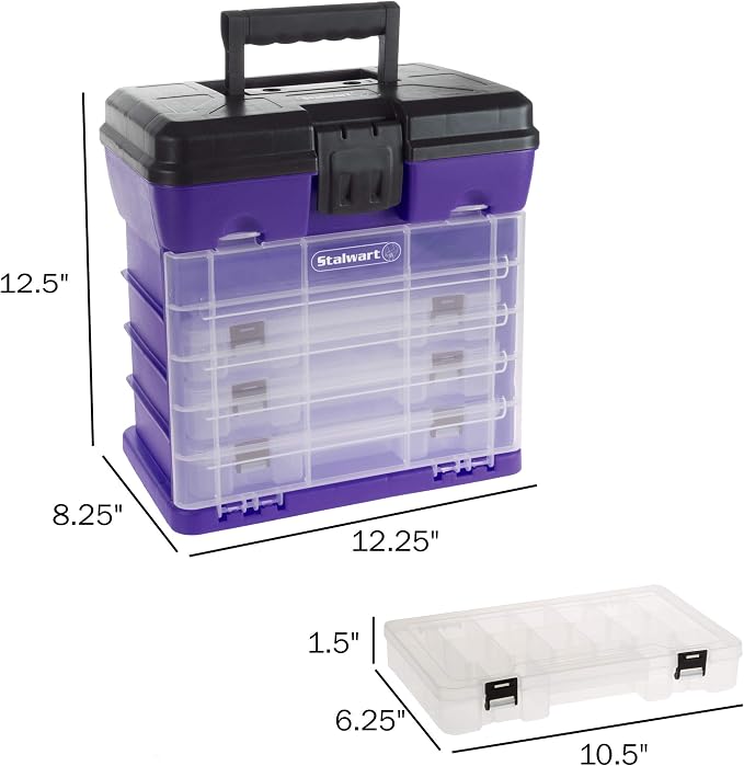 Storage and Tool Box-Durable Organizer Utility Box-4 Drawers with 19 Compartments Each for Hardware, Fish Tackle, Beads, and More by Stalwart (Purple)