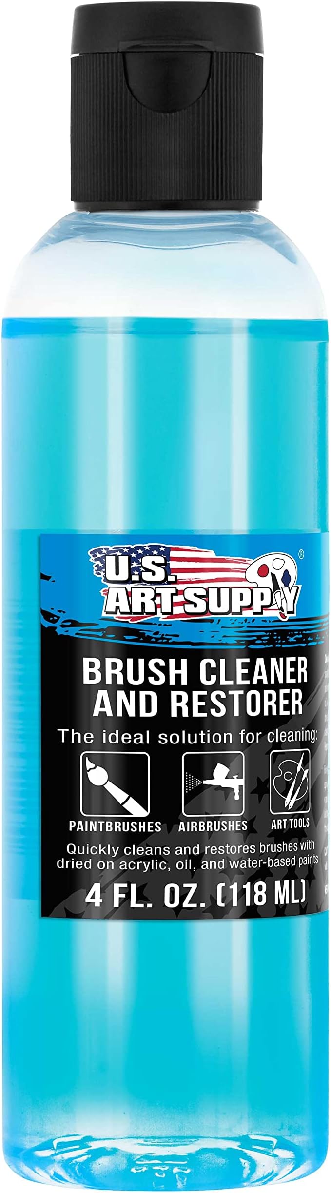 U.S. Art Supply Brush Cleaner and Restorer, 4 Ounce Bottle | Cleans Paint Brushes, Airbrushes, Art Tools - Cleaning Solution to Remove Dried On Acrylic, Oil and Water-Based Paint Colors
