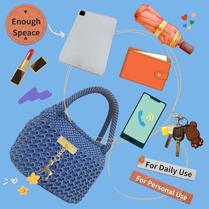 SHENJILL Phoenix Tail Bag Crochet Kit for Beginners Hand Bag Crochet Kit with Step-by-Step Videos and Written Instruction Crocheting Kits for Adults Easy Starter Yarn for Crocheting (Jeans Blue)
