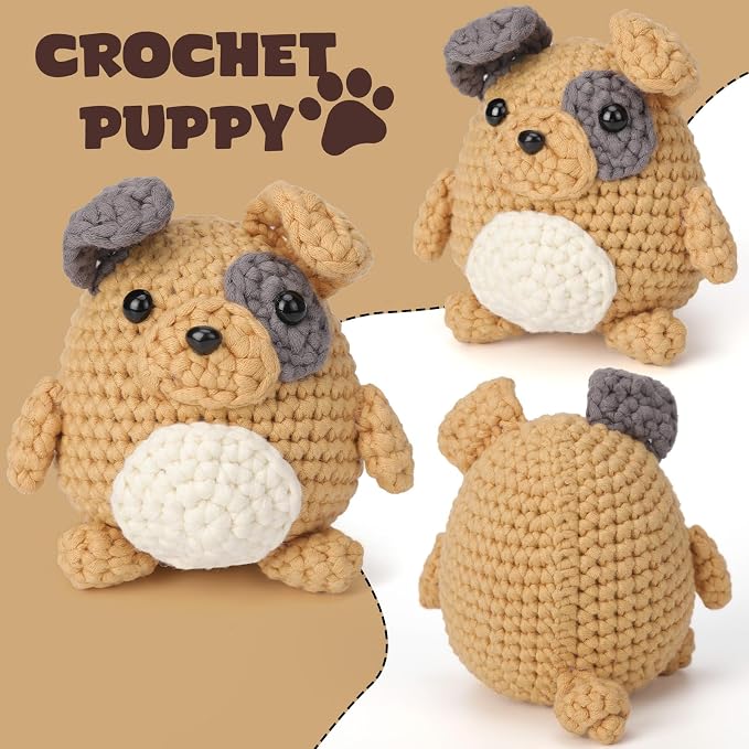 CrochetBox Crochet Kit for Beginners Adults - Pug Starters Crochet Kit, Beginners Crocheting Kitting for Adults Teen, Craft Gifts with Crochets Yarns, Hook, Step-by-Step Video, Instruction