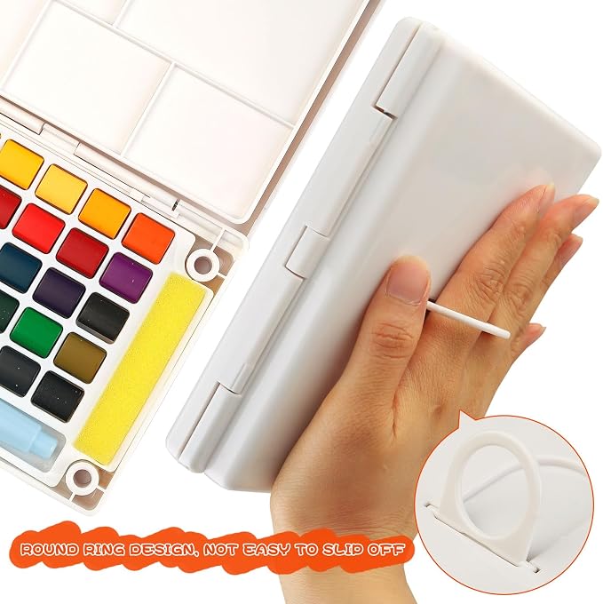 Portable Watercolor Paint Set - 30 Colors Travel Watercolor Kit with Water Brush, 24 Sheets Watercolor Paper, Online Tutorial - Compact Graspable Watercolor Painting Set for Beginners, Artists, Hobbyists, Outdoor Painting