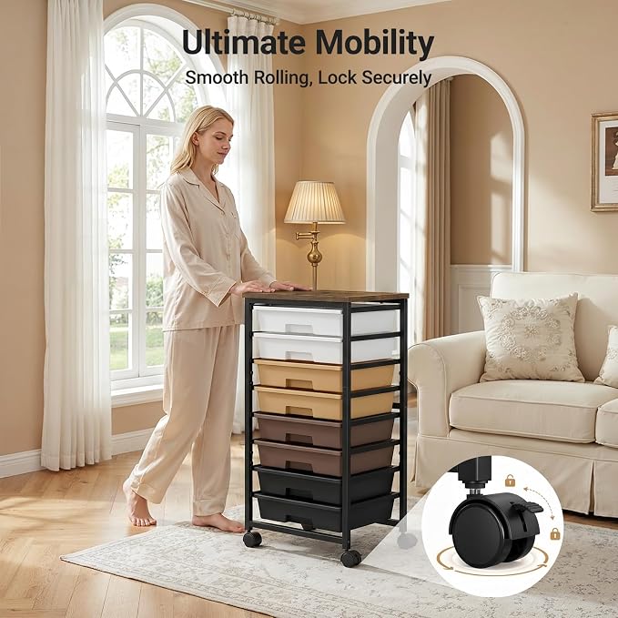 Pipishell Rolling Cart with 5 Drawers, Craft Storage Cart, Khaki Gradient