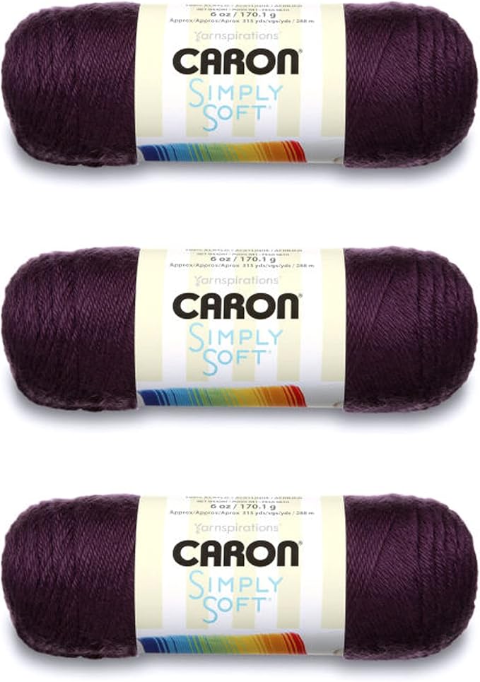 Caron Simply Soft Yarn for Crocheting & Knitting, Plum Perfect, 3-Pack | #4 Worsted Medium, Soft 100% Acrylic Yarn for Crochet, Knitting, Blankets and Crafts, 315 Yards, 170.1g/6oz per skein