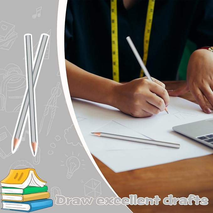 24 Pack Silver Colored Pencils for Kids, Pre-sharpened Art Pencils Back to School Supplies Set, Drawing Sketching Pencils for Students, Teachers, Classroom