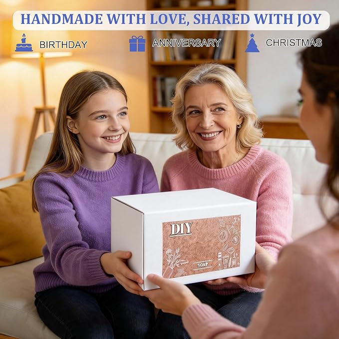 Soap Making Kit for Adults, DIY Soap Making Kit, Melt and Pour Soap Making Supplies, Contains Mould Soap Base Essential Oils Fragrances and Dried Flowers for Beginners and Gift Boxes for Women