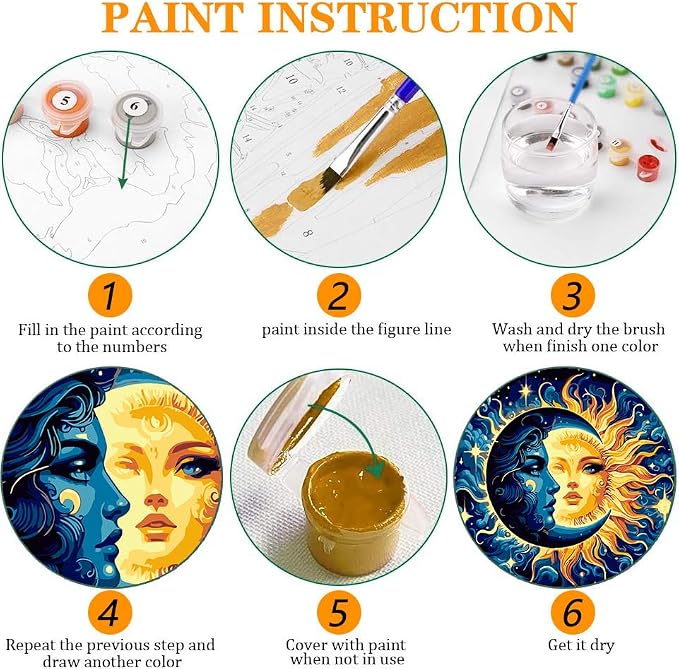 Axquilon 3 Packs Sun and Moon Paint by Numbers Kit for Adults 12x12in