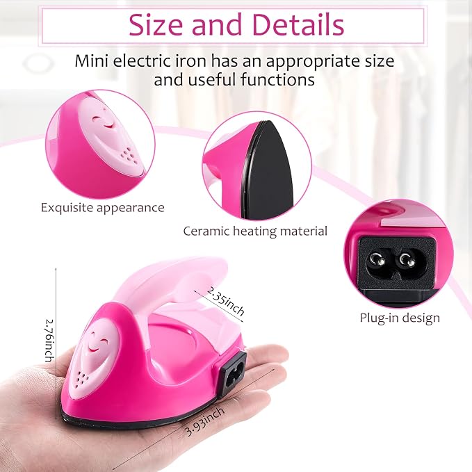 Honoson Mini Craft Iron with Charging Base Tiny,Pink, Light Pink