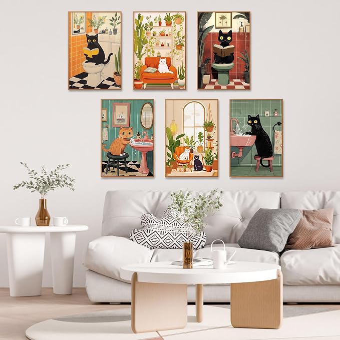 6 Pack Paint by Numbers Kit for Adults, Black Cats Canvas Painting Set | 8x12 Inch, DIY Acrylic Painting Craft Kit for Beginners without Frame, Relaxing Creative Hobby, Home Wall Decor, Gift
