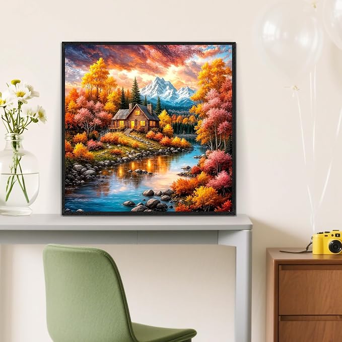 LKHMVCA Fall Landscape Mountain Lake Paint by Numbers Kit for Adults, DIY Paint by Numbers Kits for Adults Beginners Without Frame, Acrylic Paint Canvas Painting Kits Art for Home Decor 16x16 Inch