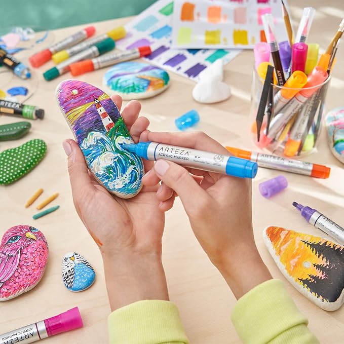ARTEZA Acrylic Paint Markers, Set of 20 Acrylic Paint Pens in Assorted Colors, Art Markers for Glass, Pottery, Ceramic, Plastic, Rocks, and Canvas