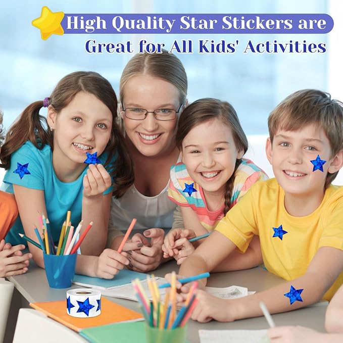 Imeepa 500PCS Holographic Blue Star Stickers, 1.5" Reward Labels