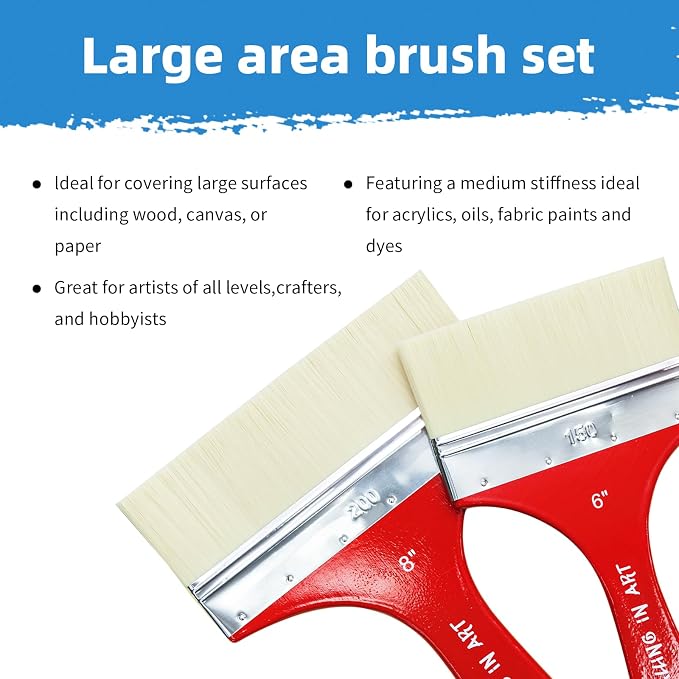 Falling in Art Large 8 Inch Flat Paddle Paint Brush | Scale Brush, Blending Paint Brush, Wide Flat Paint Brushes for Oil and Acrylic Paints