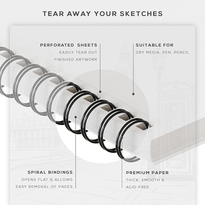 BEECHMORE BOOKS 5.6"x8.5" Spiral Sketchbook – 140 GSM Acid-Free Paper, 100 Perforated Pages, A5 Art Sketch Pad for Drawing & Sketching, Artists, Adults (Pack of 2)