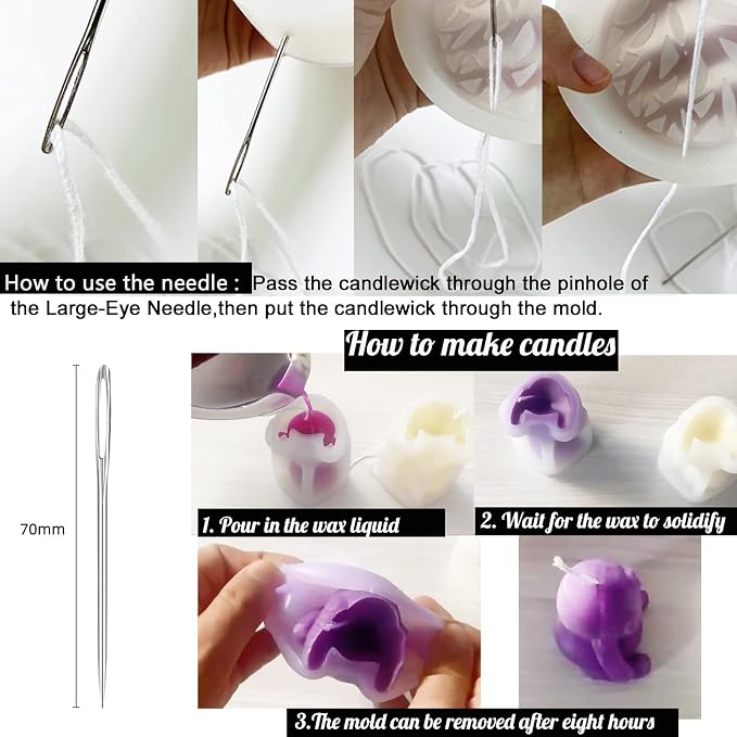 2PCS Lotus Sphere Candle Molds with Mold Punch Needle Large-Eye Wicking Needle for Candle Making Lotus Flower Ball Mold for Decoration Scented Candle DIY Clay Craft Soap Flower Specimen