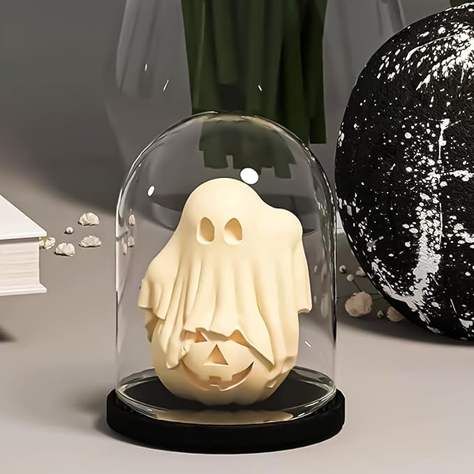 Halloween Molds, Little Ghost Stepping on Pumpkin Candle Molds | 3D Halloween Pumpkin Silicone Mold for Candle Making, Epoxy Resin Casting, Handmade Soap, DIY Crafting Gift Home Decor