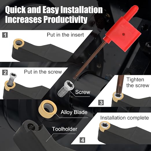 1/2" SRACL1212H06/SRACR1212H06 Indexable Lathe Turning Tool with 20Pcs RCMT0602 Round Carbide Milling Inserts Lathe Turning&Profiling Tool Holder for Steel Stainless Steel, 2Pcs Holders+20Pcs Inserts