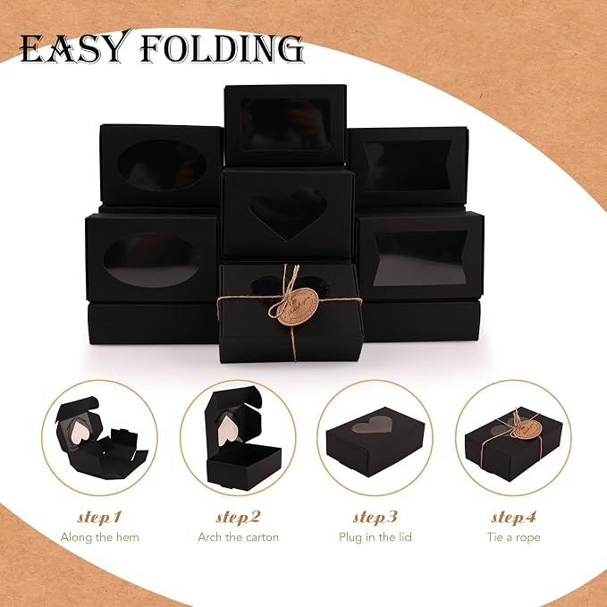 Soap Boxes for Homemade Soap, Soap Packaging Gift Box with Window | 3.54 X 2.36 X 1.18 Inch Soap Packaging Gift boxes Black with Window, Small Rectangular Soap Boxes (32PCS)