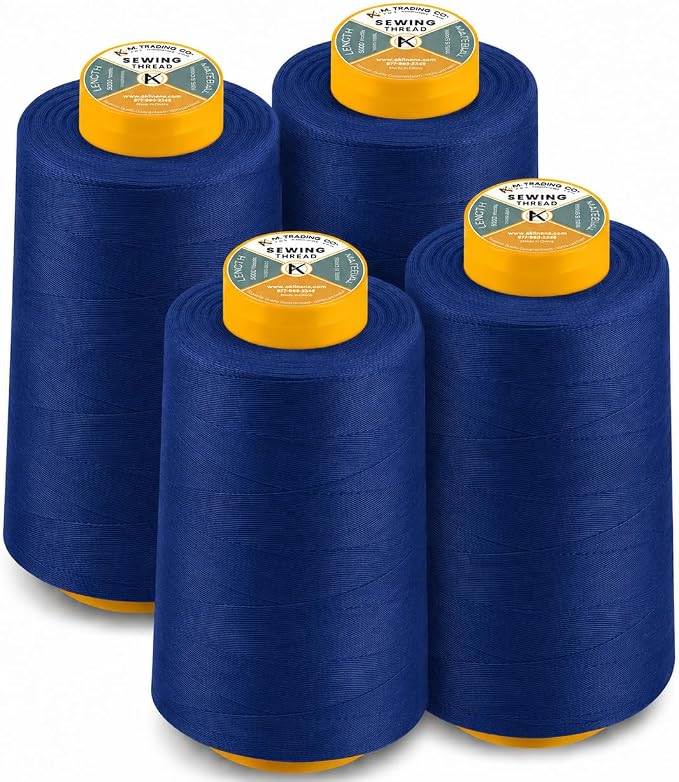 AK TRADING CO. 4-Pack Royal Blue All Purpose Sewing Thread Cones (6000 Yards Each) of High Tensile Polyester Thread Spools for Sewing, Quilting, Serger Machines, Overlock, Merrow & Hand Embroidery