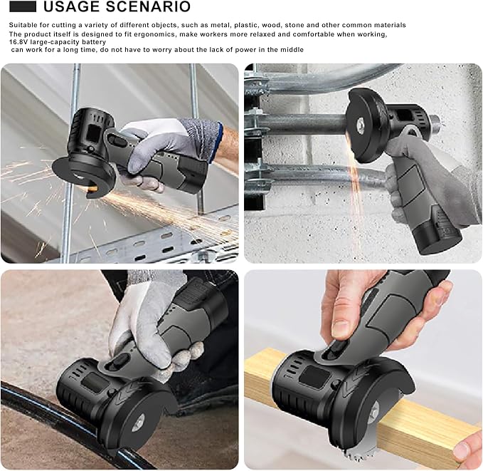 ZFULVO Cordless Angle Grinder Brushless Kit 19500rpm Cutting and Grinding | 3-Inch Mini Electric Angle Grinding Tool, 2x16.8V 2000mAh Battery & 6-Cutting Discs Grinder Handheld Cutter for Metal Wood
