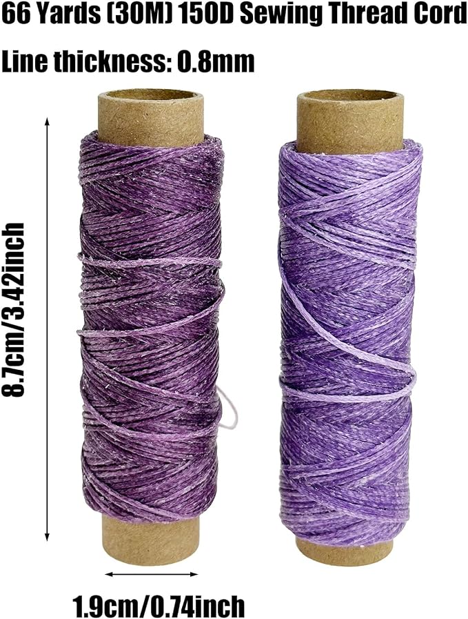 2 PCS Leather Sewing Waxed Thread, Each of 33 Yards 150D Sewing Thread Cord for Leather Craft DIY Supplies, Shoes Repairing, Purple and Light Purple