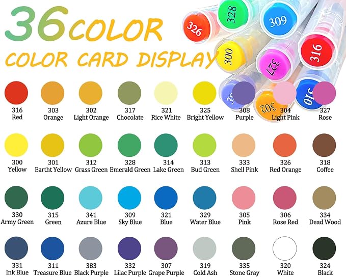 36 Colors Acrylic Paint Markers Brush Tip, Colored Paint Pens Set with Direct-Liquid Ink Control System, Water-Based Coloring Markers for Pumpkin Decorating Kit, Rock, Fabric, Wood, Wood, Art Supplies